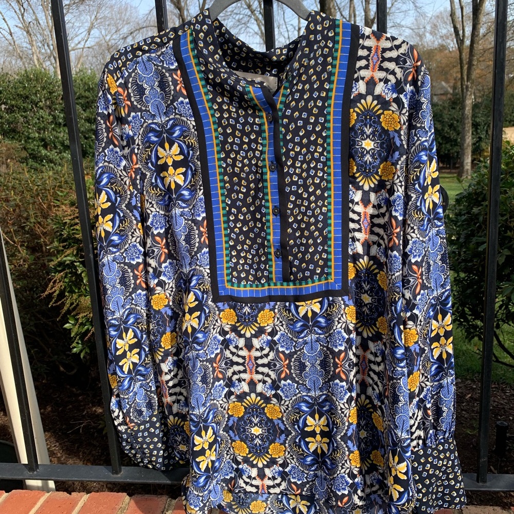 Blue Navy printed loft blouse/ tunic L